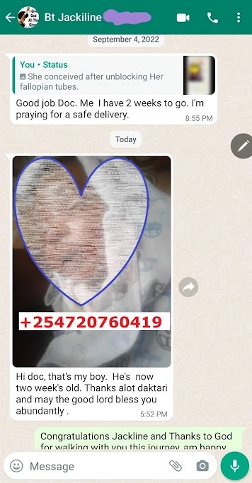 whatsApp testimony showing successful conception